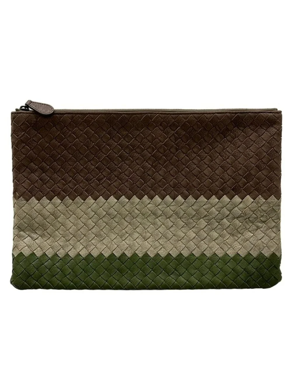 Bottega Veneta Clutch Intrecciato Dark Brown Beige Green Leather